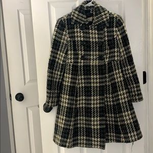 Double Breated White and Black plaid Winter Coat